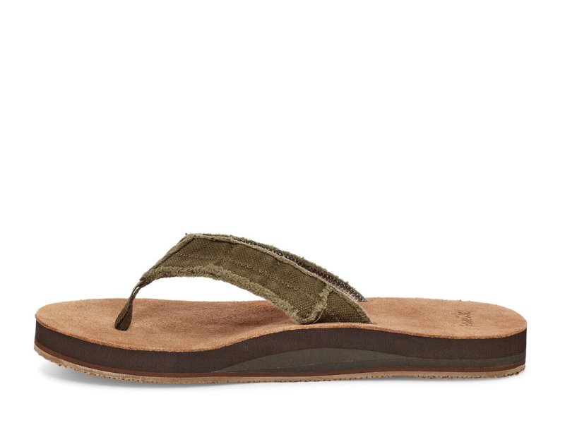 Sanuk Fraid Not Soft Top Eco Friendly Men's Flip Flops Dark Olive | Canada 253ZUT